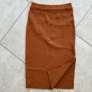 Brown Midi Pencil Skirt with Slit for Work